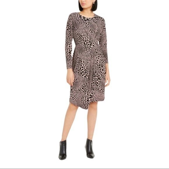 ALFANI Leopard Print Faux Wrap Dress Medium NWT - Picture 3 of 5